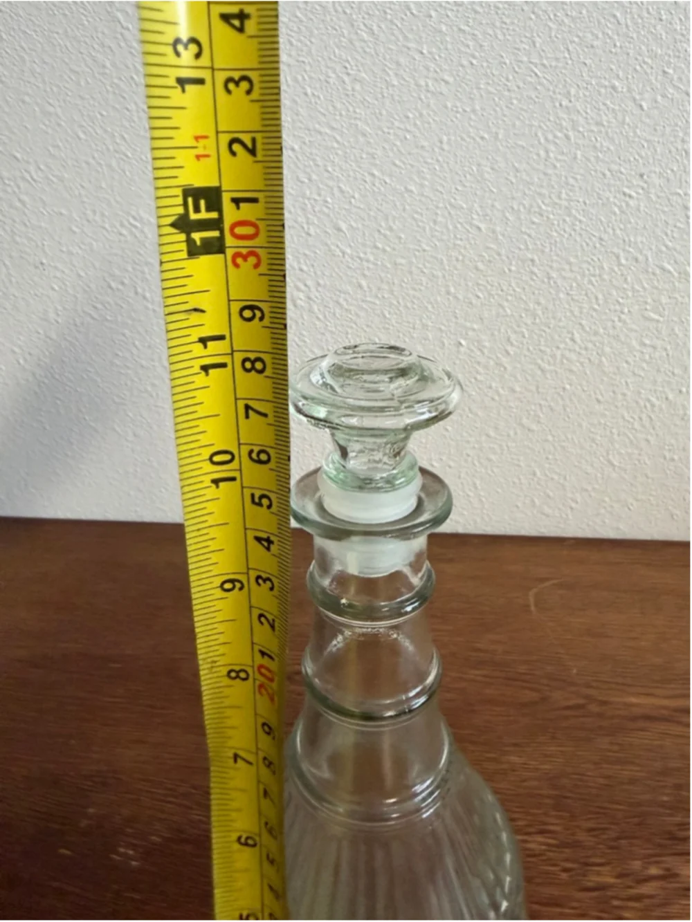Vintage Clear Glass Decanter Bottle W/ Stopper Ribbed Pressed Glass Barware Cara